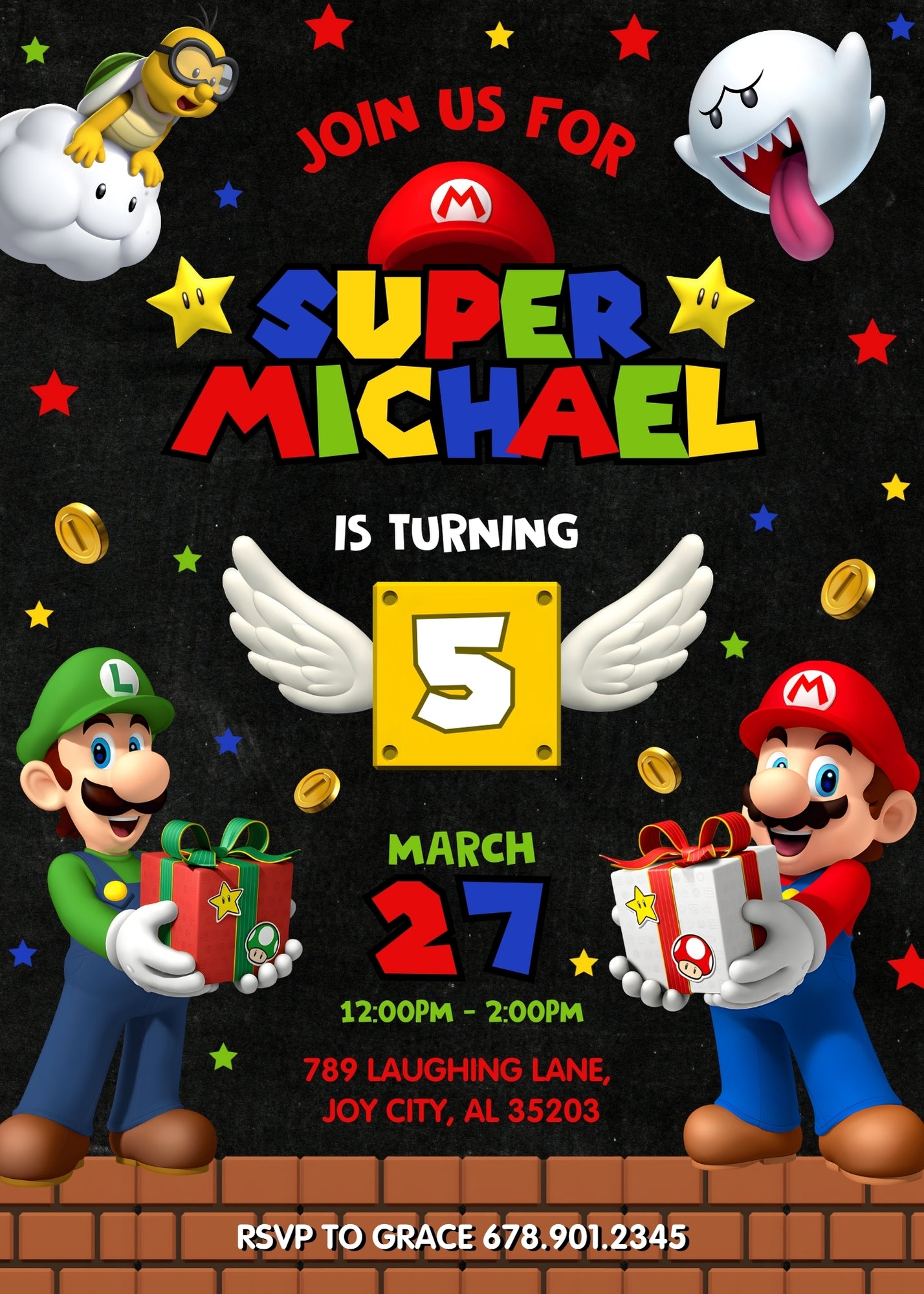 Super Mario Bros customizable invitation template | Share or Print | KC879