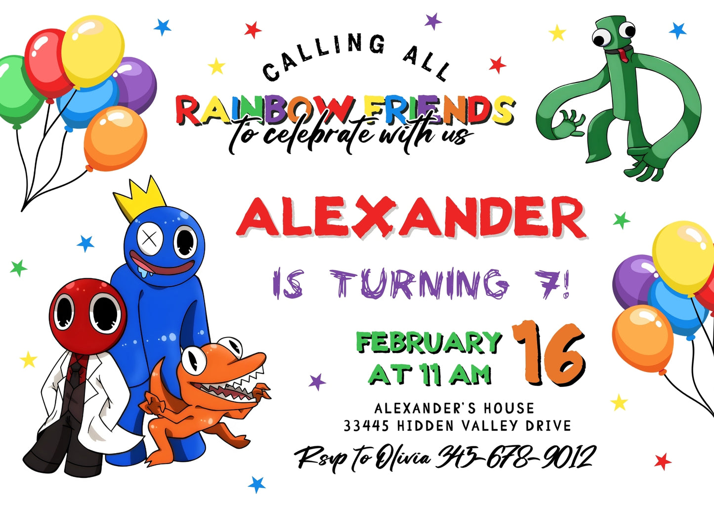 Rainbow Friends customizable invitation template | Share or Print | QO808