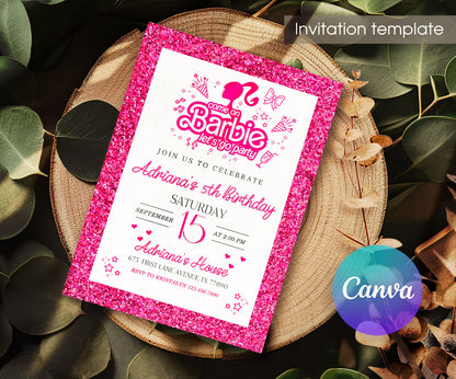 Barbie Pink customizable invitation template | Share or Print | girl | GI556