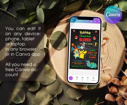 Pokemon Pikachu customizable invitation template | Share or Print | JO592