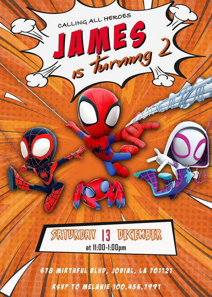 Spidey and His Amazing Friends customizable invitation template | Share or Print | boy | WB571