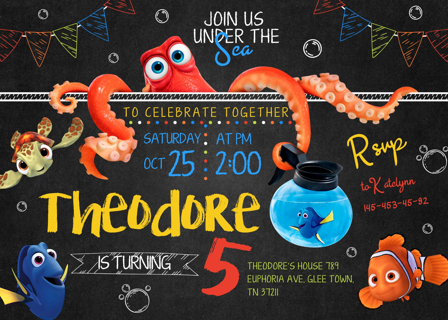 Finding Nemo customizable invitation template | Share or Print | BI546