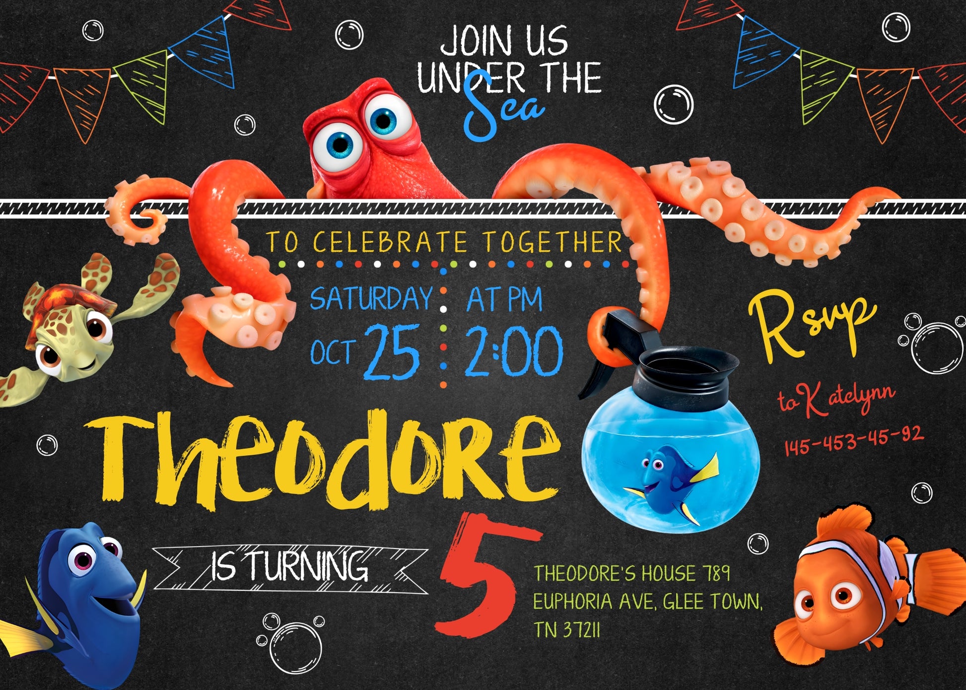 Finding Nemo customizable invitation template | Share or Print | BI546