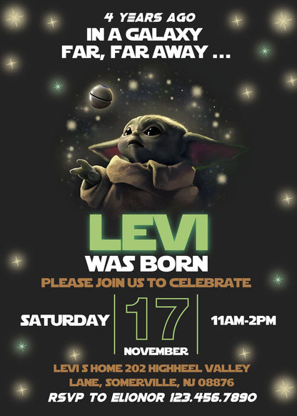 Baby Yoda Grogu Star Wars Mandalorian customizable invitation template | Share or Print | boy | AB784