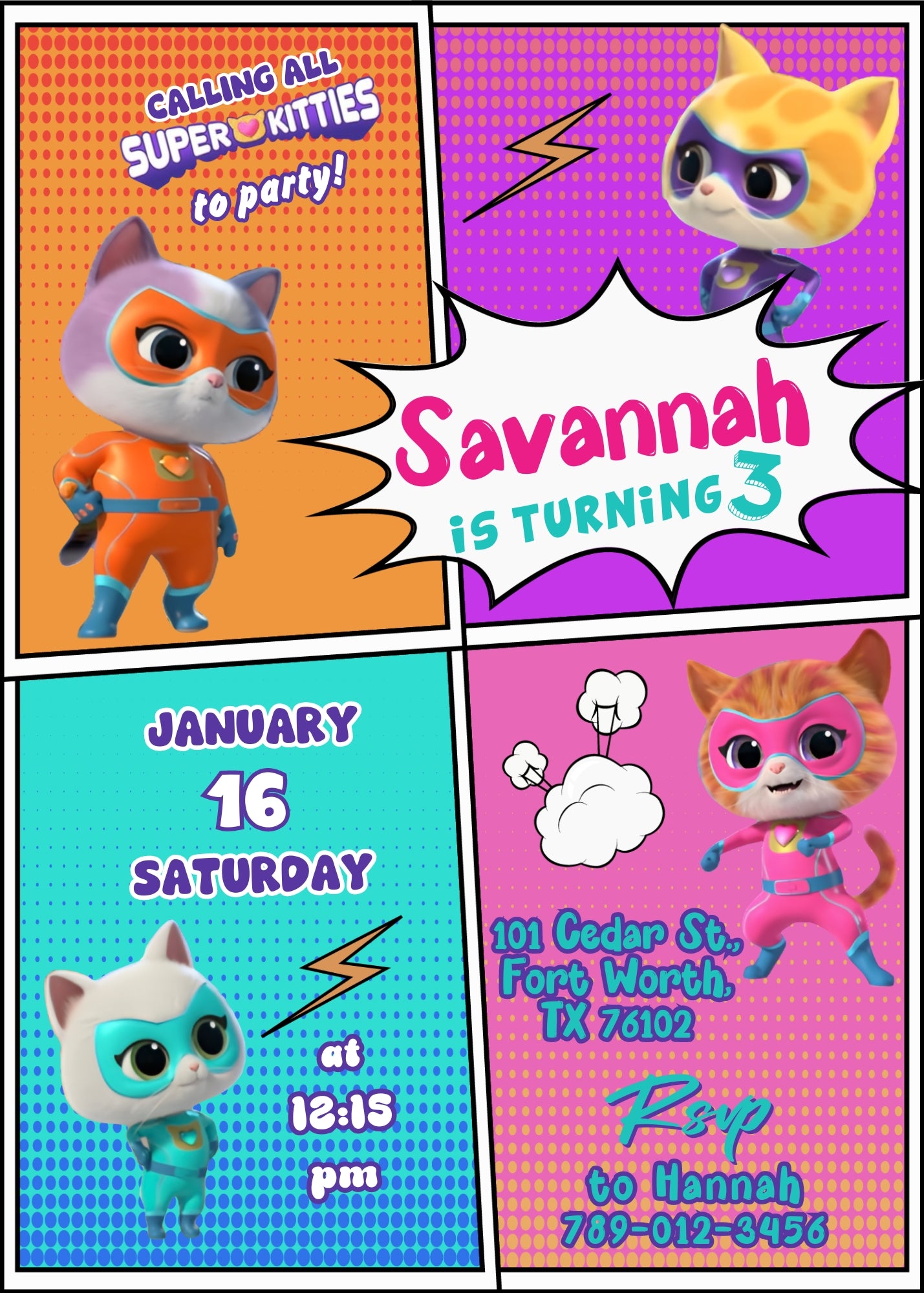 SuperKitties customizable invitation template | Share or Print | DS919