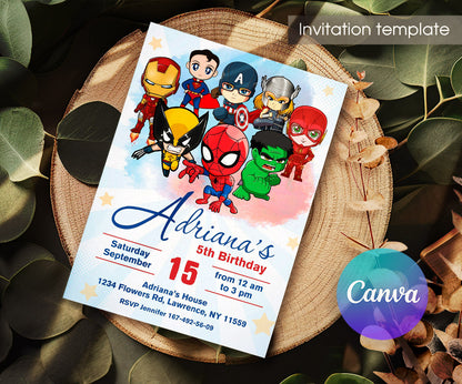 Avengers Marvel Superhero customizable invitation template | Share or Print | boy | XZ967