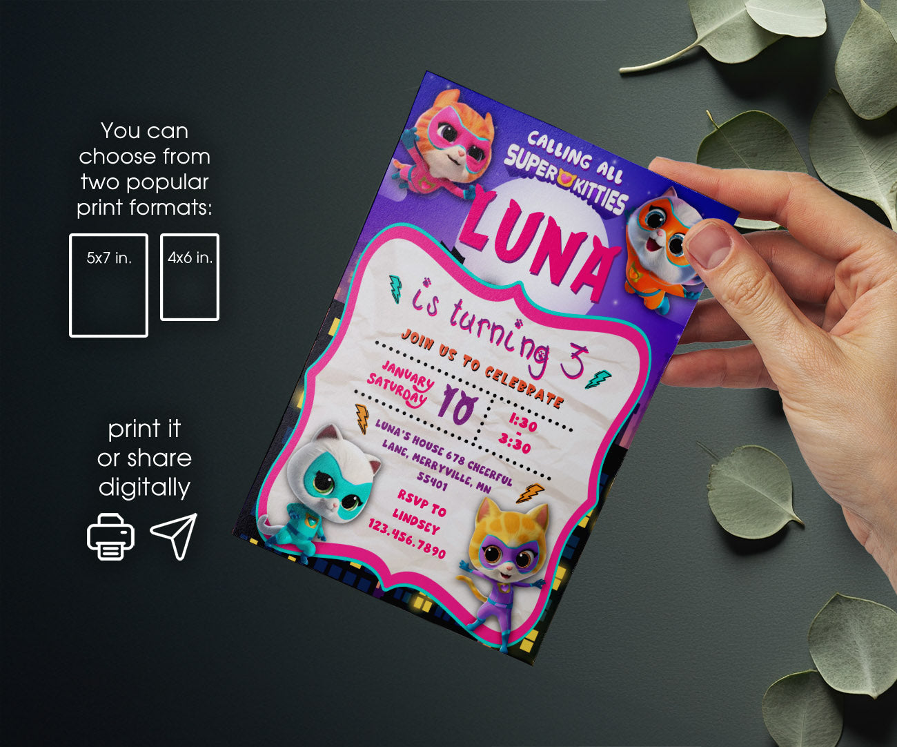 SuperKitties customizable invitation template | Share or Print | UV098