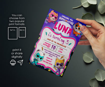 SuperKitties customizable invitation template | Share or Print | UV098