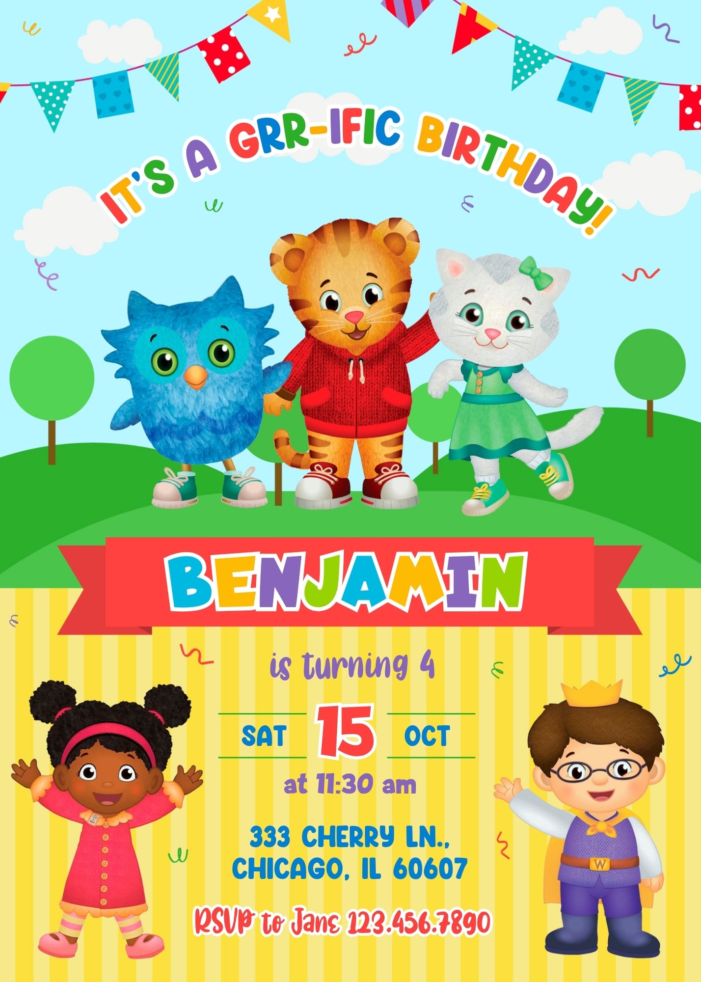 Daniel Tiger's Neighborhood customizable invitation template | Share or Print | KQ869