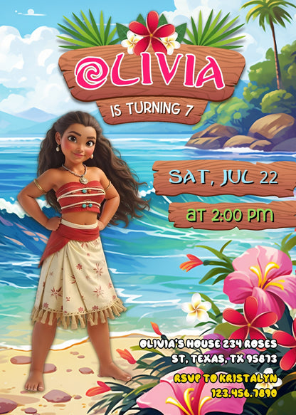Moana Princess customizable invitation template | Share or Print | girl | YL766