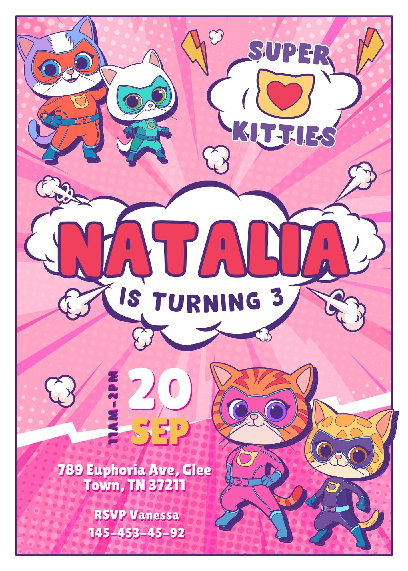 SuperKitties customizable invitation template | Share or Print | VZ852