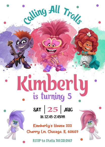 Trolls Poppy customizable invitation template | Share or Print | JU004