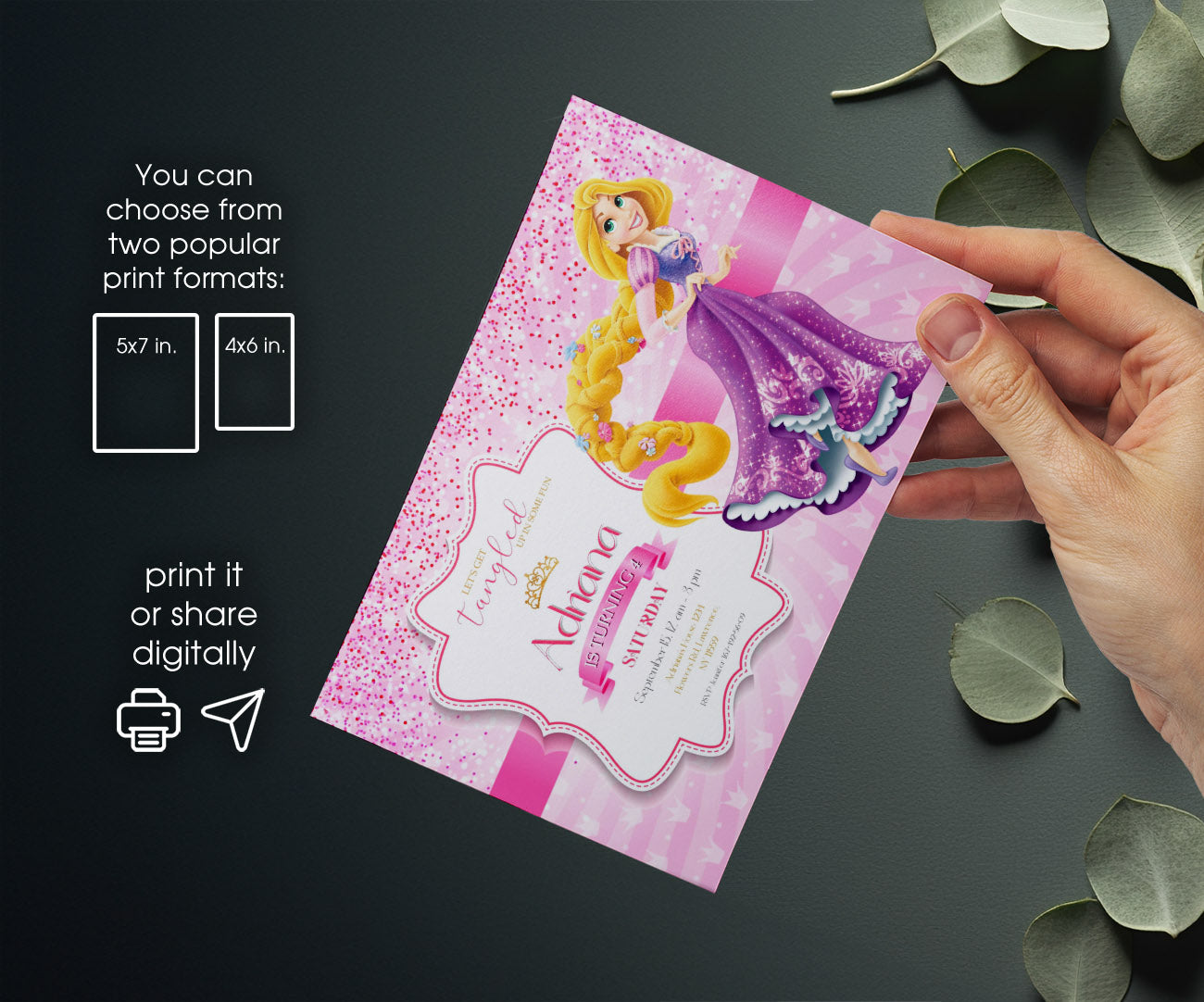Rapunzel Princess Tangled customizable invitation template | Share or Print | girl | EL803
