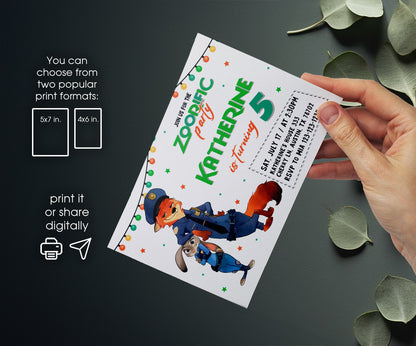 Zootopia 2 customizable invitation template | Share or Print | VL160