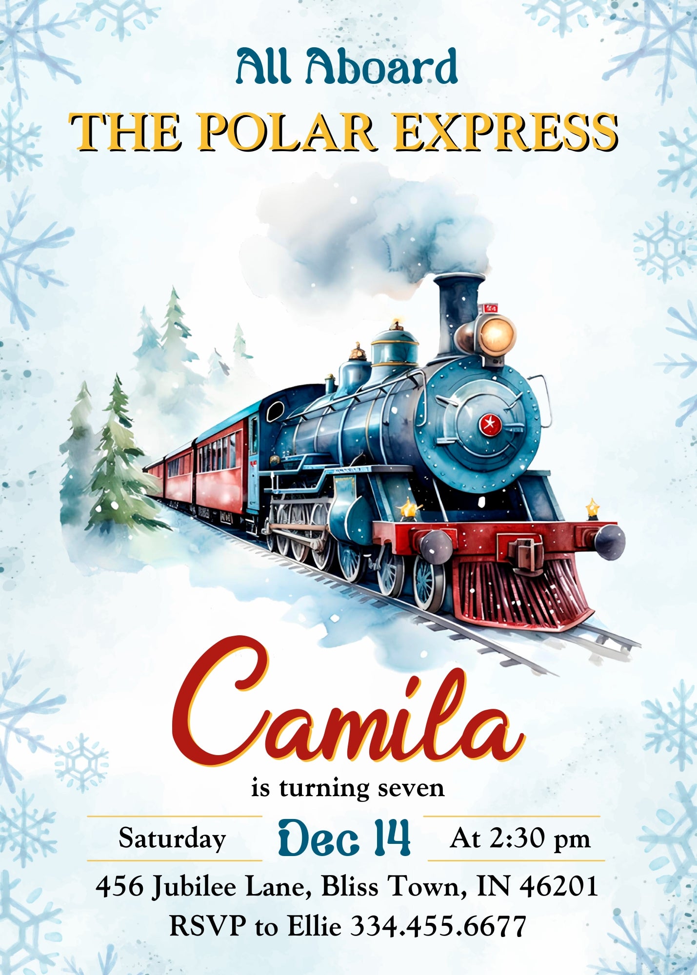 The Polar Express Christmass Train customizable invitation template | Share or Print | QE896