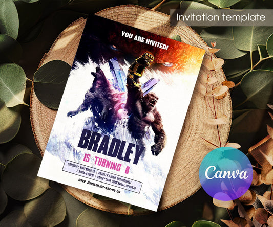 Godzilla X King Kong customizable invitation template | Share or Print | EE551