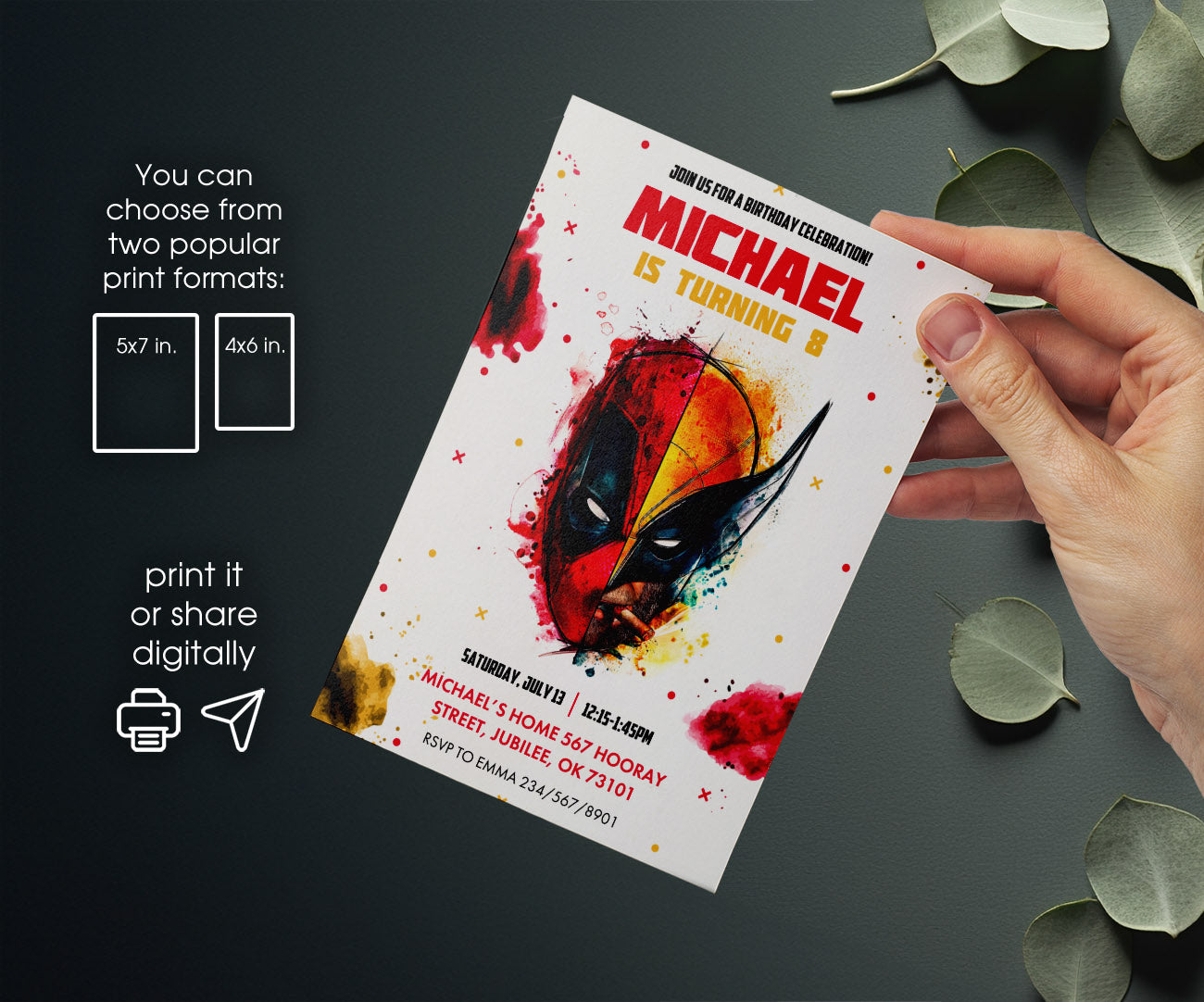 Deadpool Wolverine Marvel customizable invitation template | Share or Print | boy | JJ756