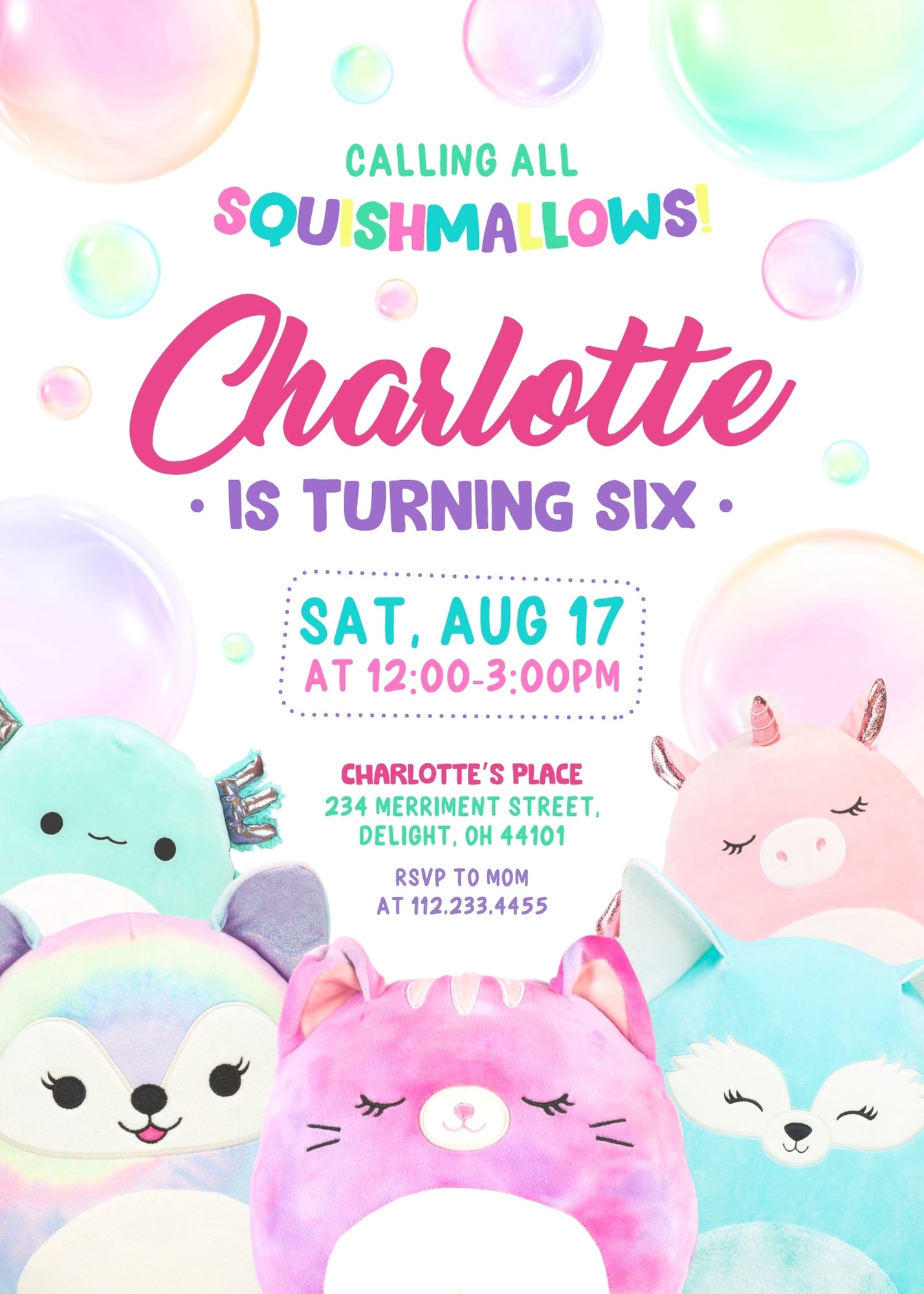 Squishmallows customizable invitation template | Share or Print | LO024