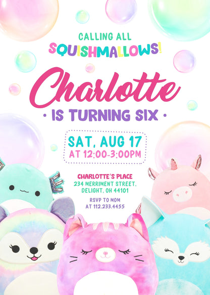 Squishmallows customizable invitation template | Share or Print | LO024