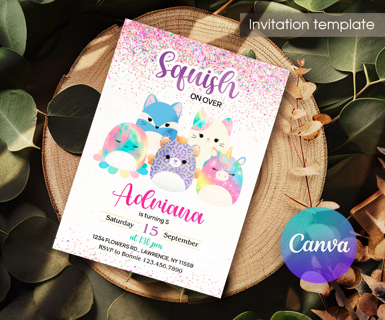 Squishmallows customizable invitation template | Share or Print | CK958