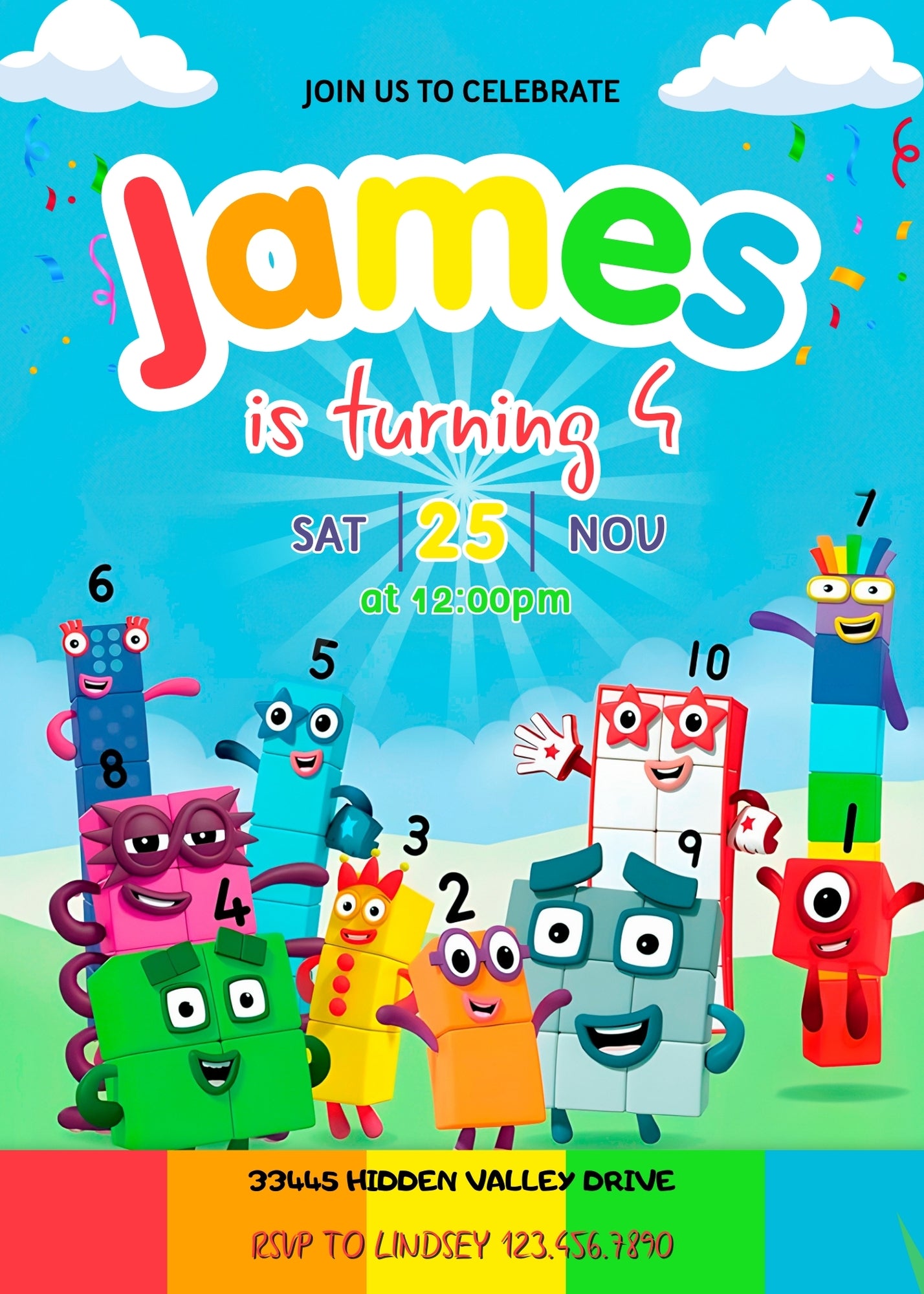 Numberblocks customizable invitation template | Share or Print | IR045