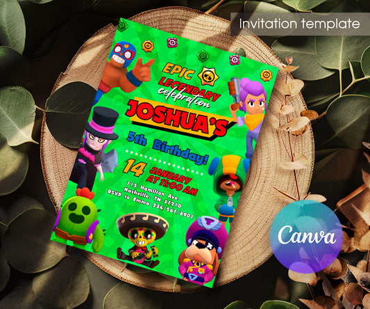 Brawl Stars Gamer customizable invitation template | Share or Print | QY089