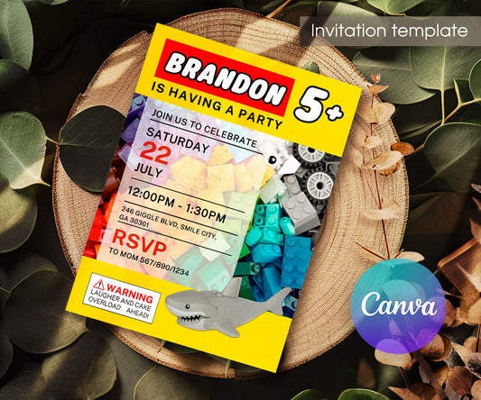 Lego Shark Jaws customizable invitation template | Share or Print | CW660