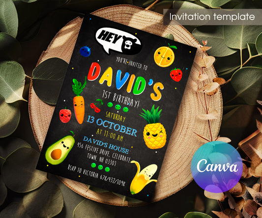 Hey Bear Sensory Dancing Fruits customizable invitation template | Share or Print | MP594