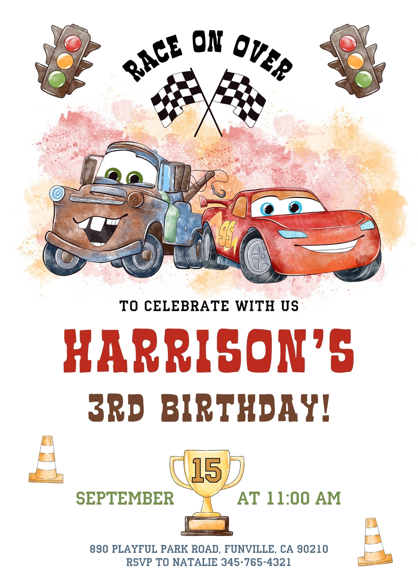 Cars Lightning McQueen customizable invitation template | Share or Print | boy | KI977