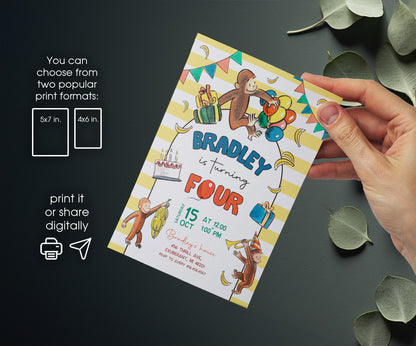 Curious George Monkey customizable invitation template | Share or Print | BV480