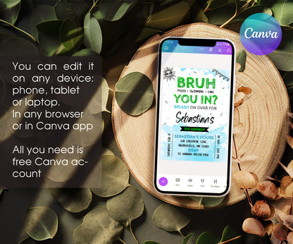 Bruh Pool customizable invitation template | Share or Print | boy | JF013