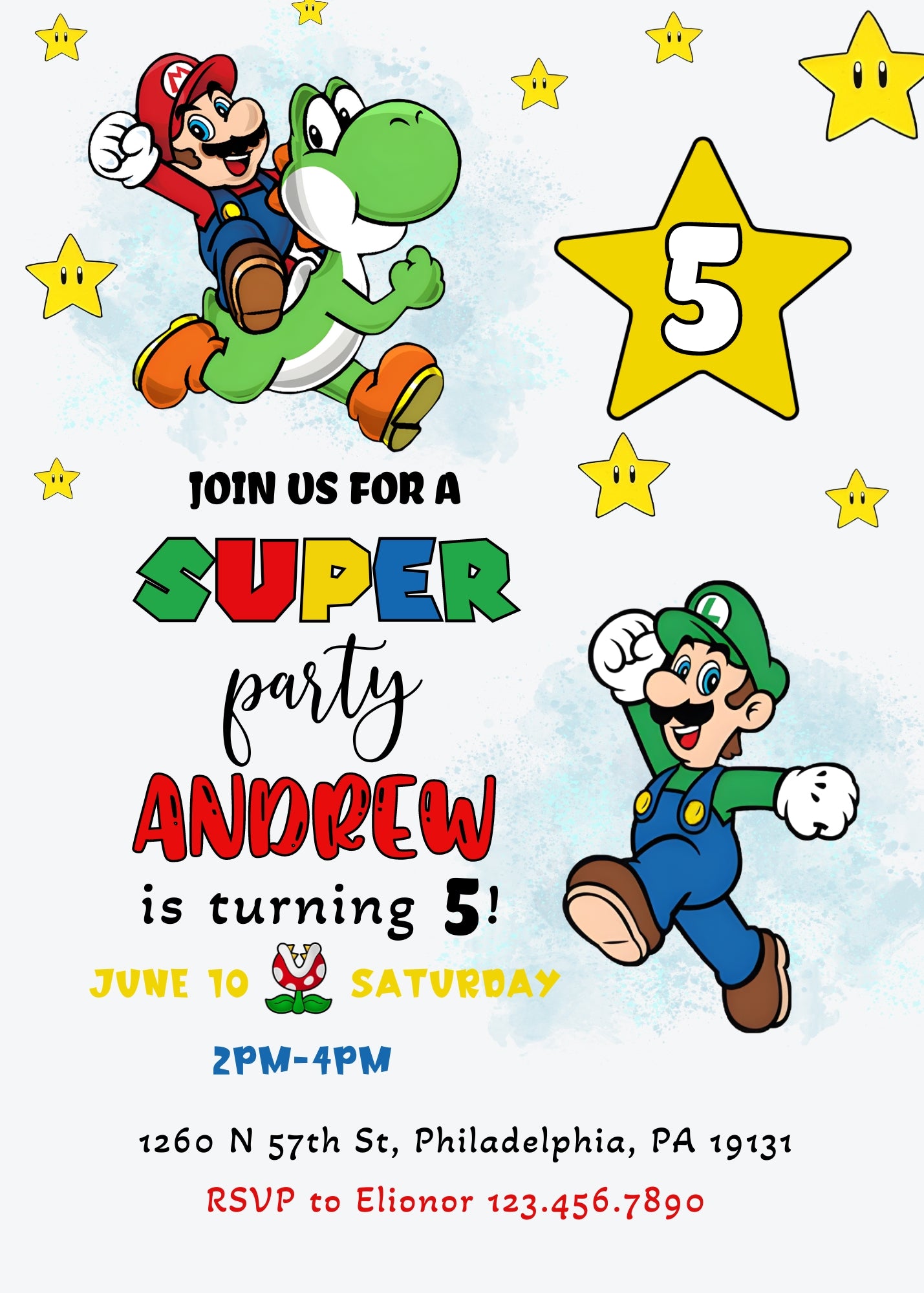 Super Mario Bros customizable invitation template | Share or Print | XK771