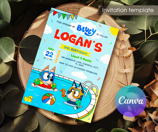 Bluey Bingo Pool customizable invitation template | Share or Print | MA530