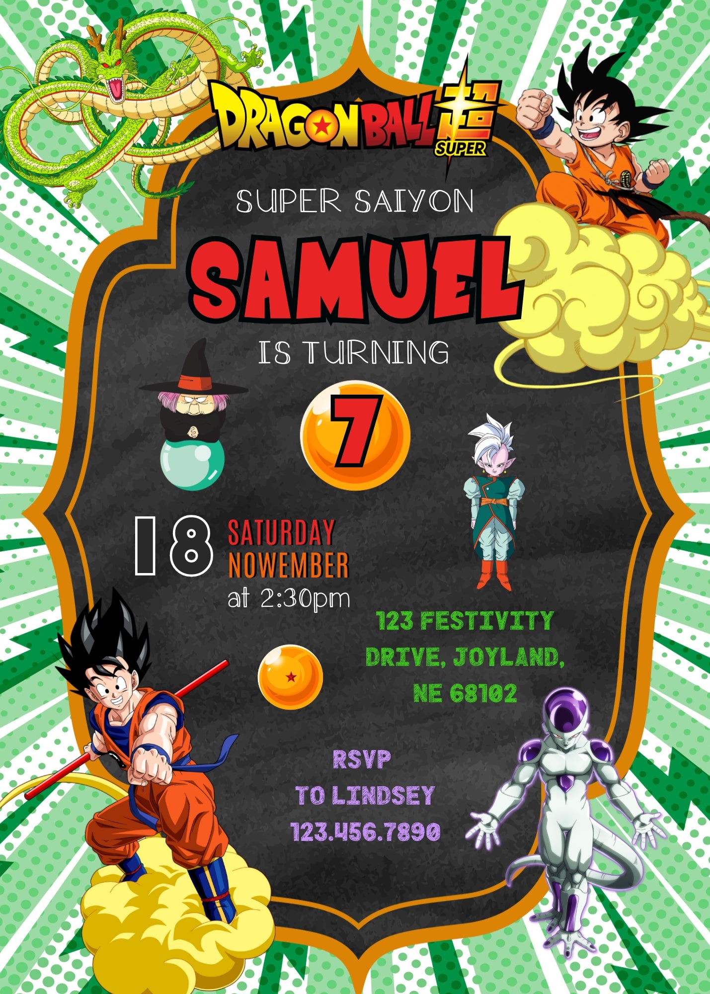 Dragon Ball Z Anime customizable invitation template | Share or Print | boy | WW411
