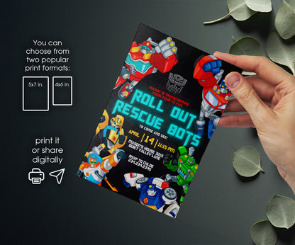 Transformers Rescue Bots customizable invitation template | Share or Print | boy | XZ560