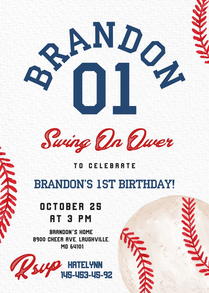 Baseball MLB Sport customizable invitation template | Share or Print | boy | UF097