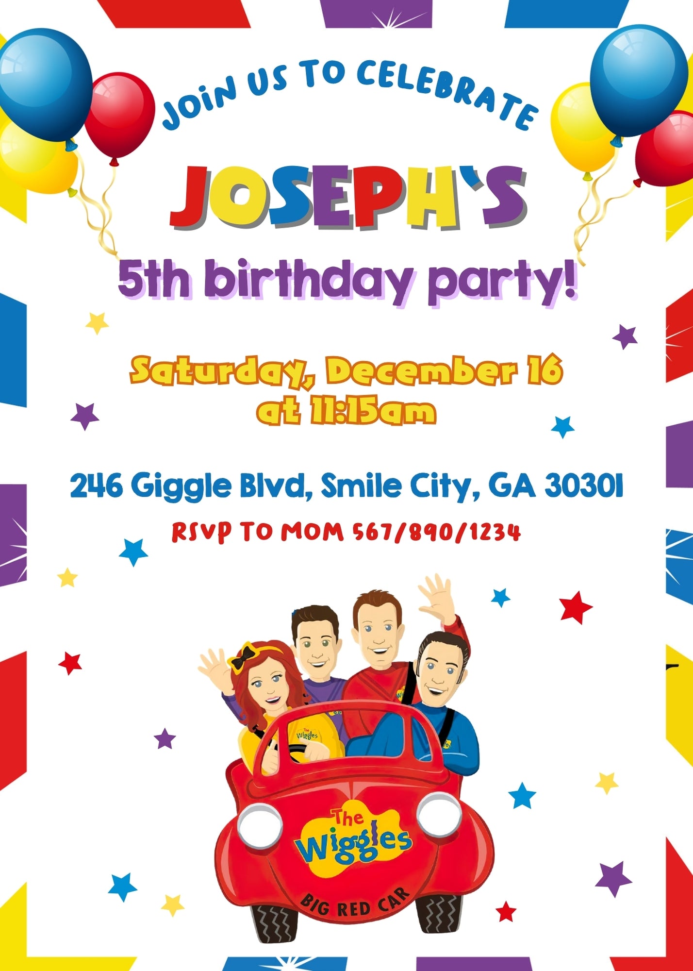 Wiggles One Finger One Thumb customizable invitation template | Share or Print | IW711