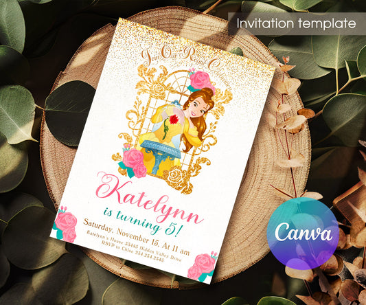Belle Beauty And The Beast customizable invitation template | Share or Print | girl | NG254