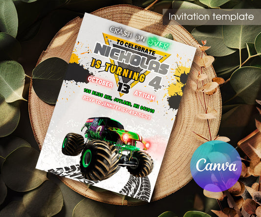 Garve Digger Monster Jam Truck customizable invitation template | Share or Print | boy | TI449