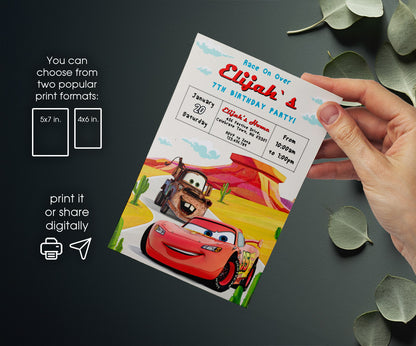 Cars Lightning McQueen customizable invitation template | Share or Print | boy | TN867