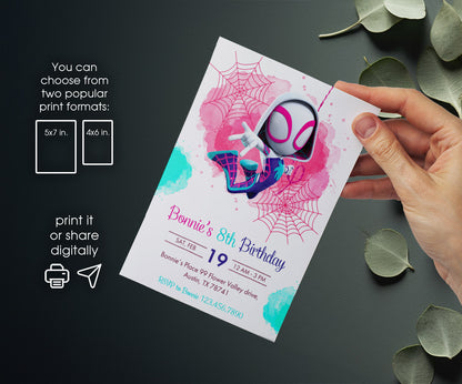 Spider Gwen Ghost Spidey customizable invitation template | Share or Print | girl | JI814