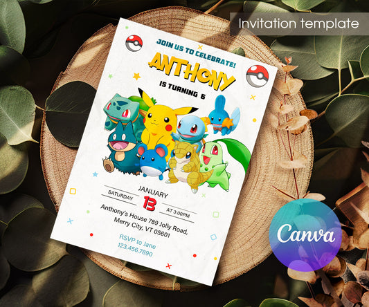 Pokemon Pikachu customizable invitation template | Share or Print | JU366