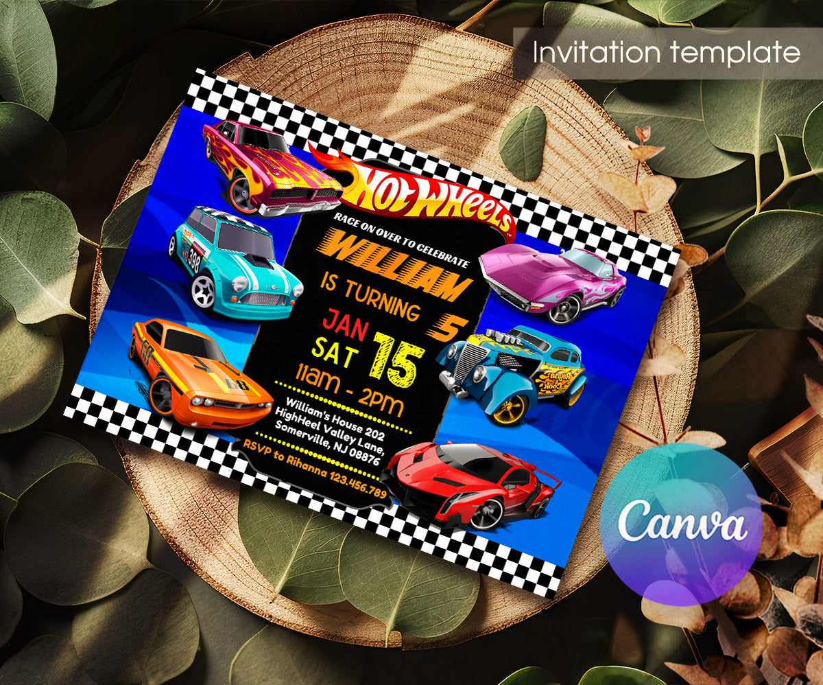 Hot Wheels Racing customizable invitation template | Share or Print | boy | YB434