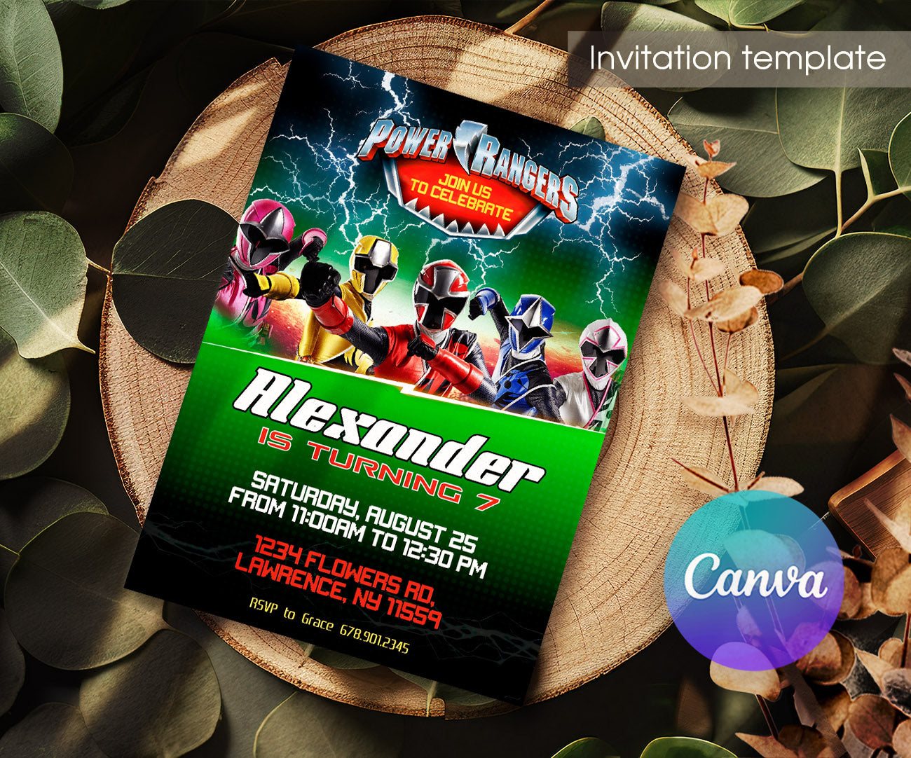 Mighty Morphin Power Rangers customizable invitation template | Share or Print | boy | NH904