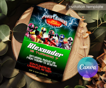 Mighty Morphin Power Rangers customizable invitation template | Share or Print | boy | NH904
