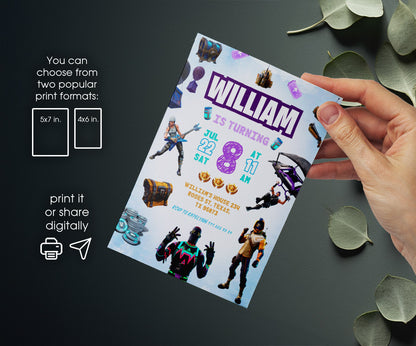 Fortnite Gamer customizable invitation template | Share or Print | boy | YG265