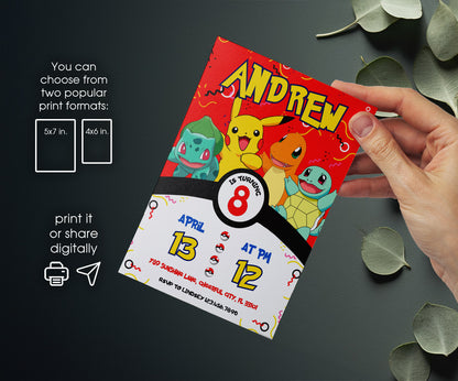 Pokemon Pikachu customizable invitation template | Share or Print | HL429