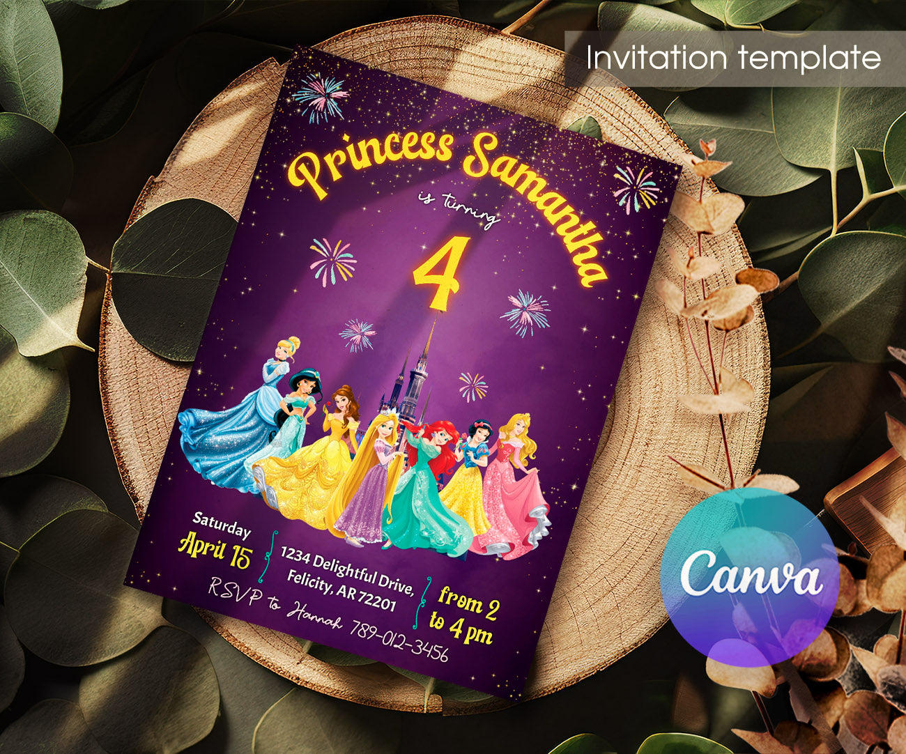Disney Princess customizable invitation template | Share or Print | girl | BX195