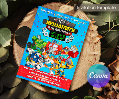 Transformers Rescue Bots customizable invitation template | Share or Print | boy | MF664