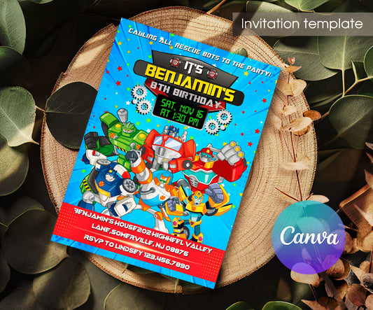 Transformers Rescue Bots customizable invitation template | Share or Print | boy | MF664